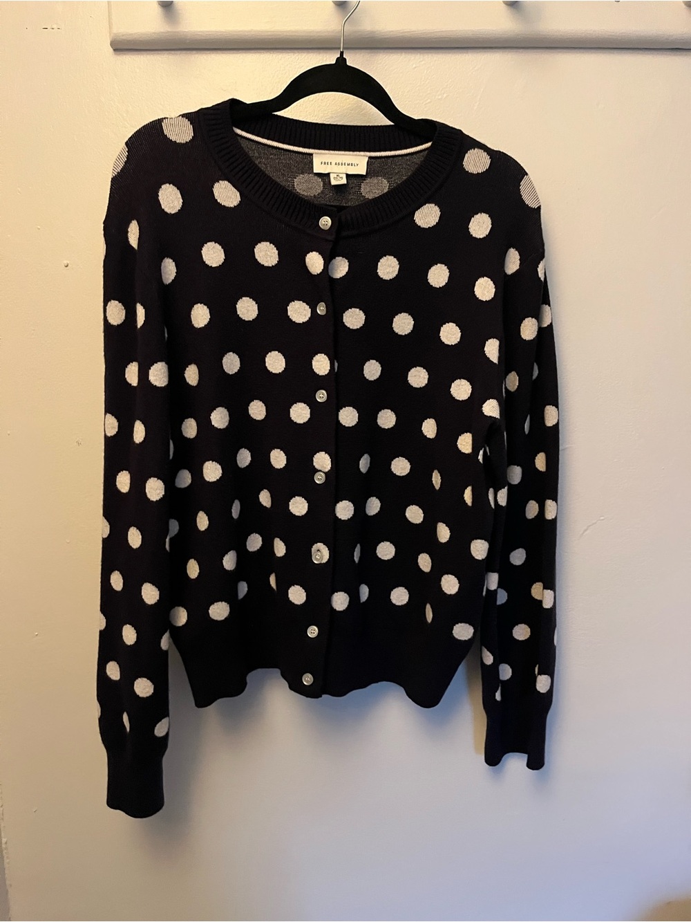 Polka Dot Button-Front Black Cardigan